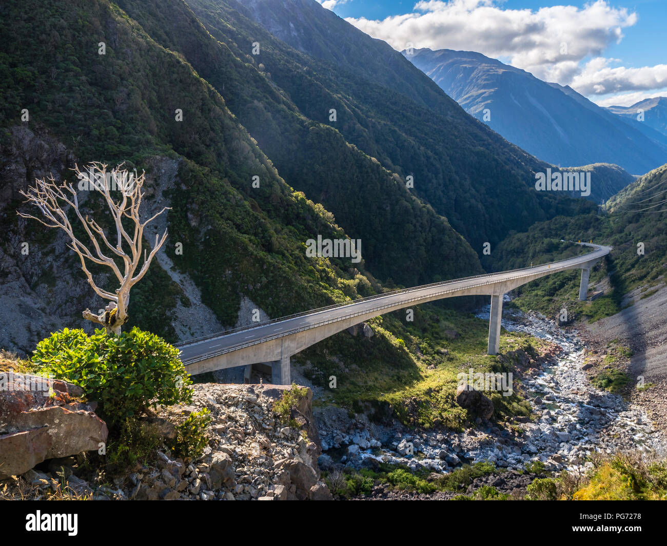 Nouvelle Zélande, île du Sud, région de Canterbury, Arthur's Pass National Park, pont à Arthur's Pass Banque D'Images