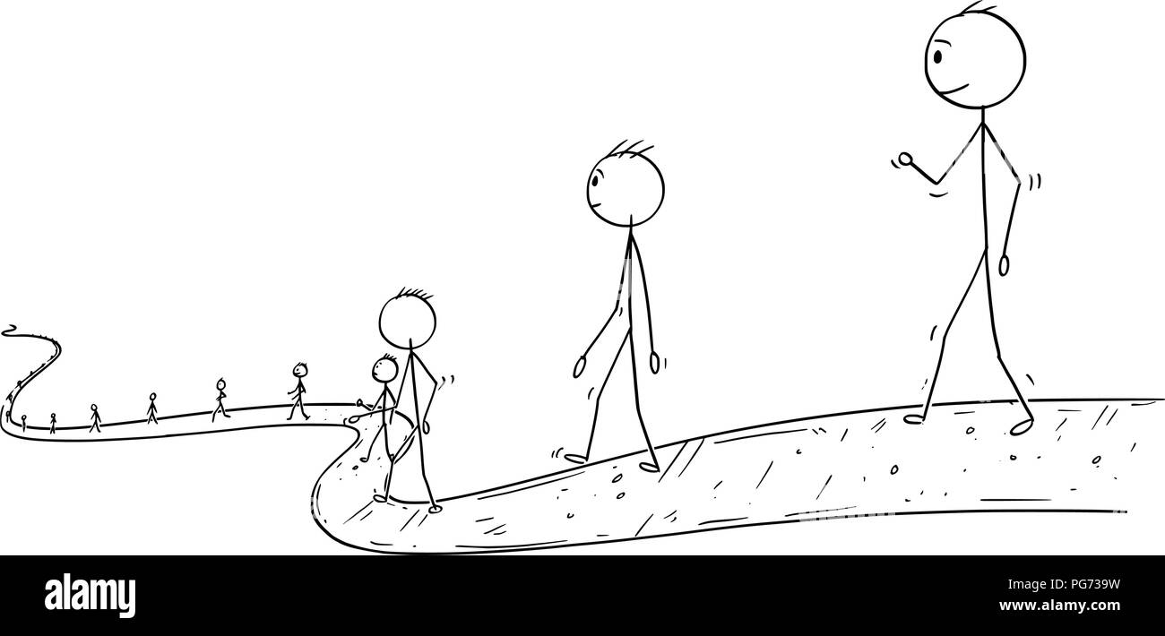 Caricature de file de gens d'affaires ou de marcher sur le chemin se terminant dans l'infini Illustration de Vecteur