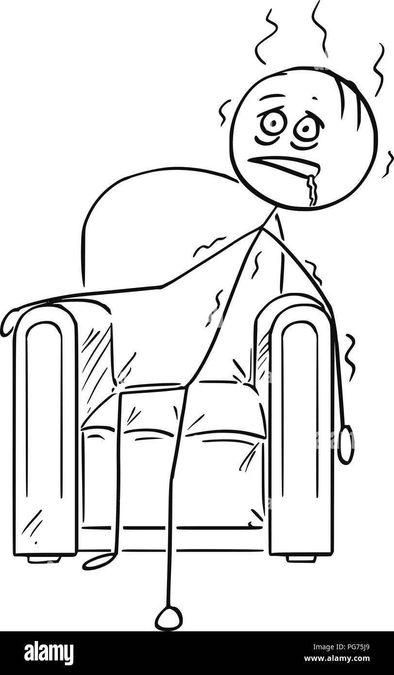 Caricature de épuisé homme assis s'est effondré dans un fauteuil Illustration de Vecteur