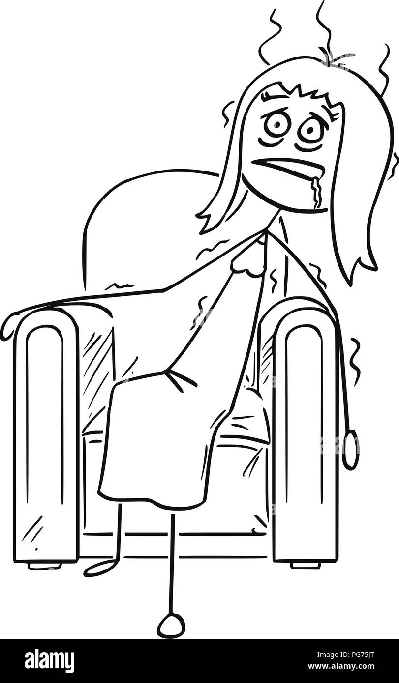 Caricature de épuisé femme assise s'est effondré dans un fauteuil Illustration de Vecteur