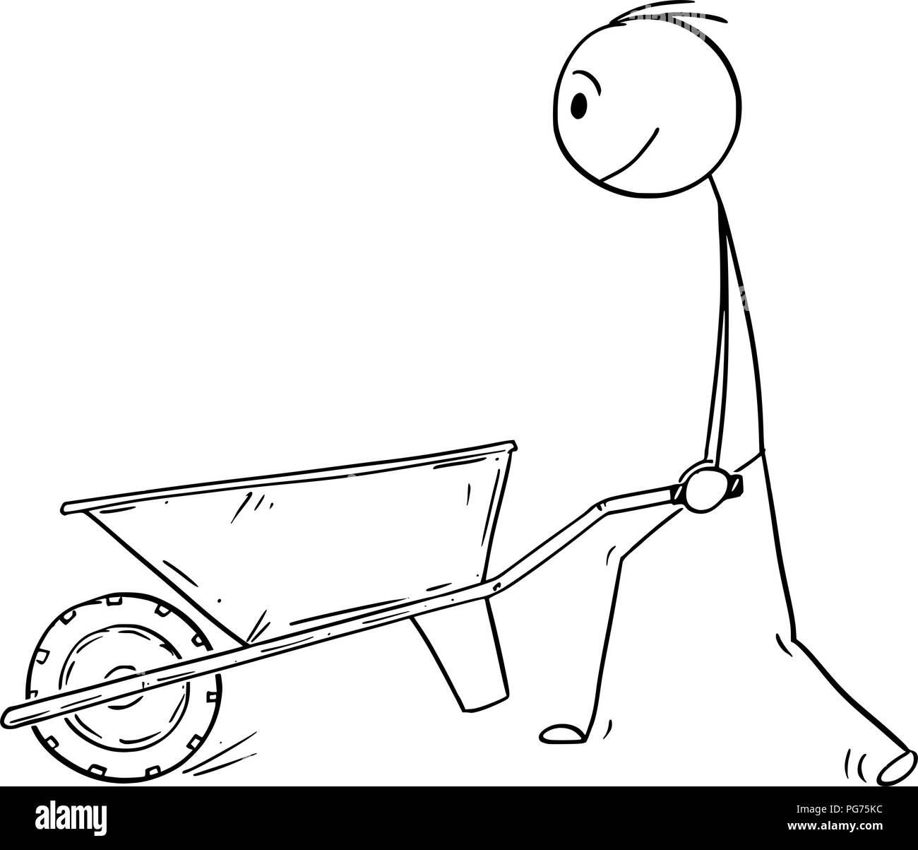 Caricature de l'Homme poussant brouette vide Illustration de Vecteur