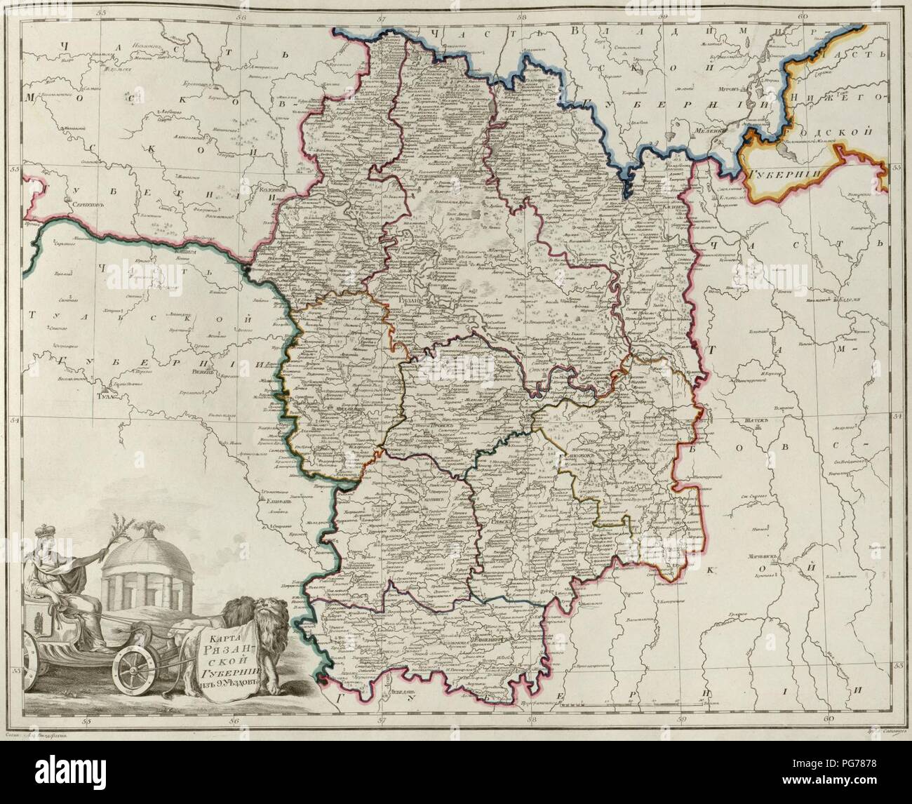 Atlas de l'Empire russe (1800). Le gouvernorat de Riazan. Banque D'Images
