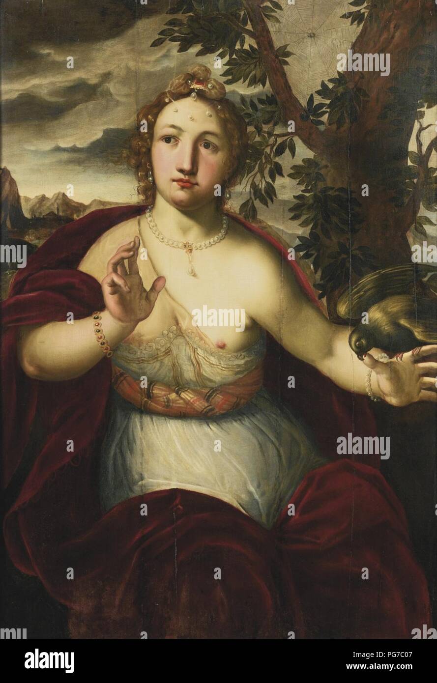 Attribué à Otto van Veen une dame mordue par un perroquet. Banque D'Images