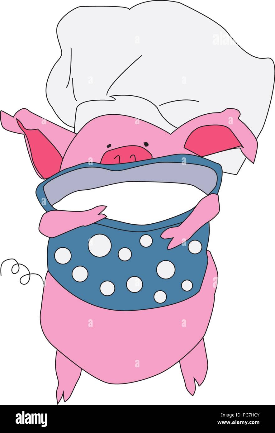 Piggy mignon logo cook. Logo design, illustration de dessin vectoriel. Illustration de Vecteur