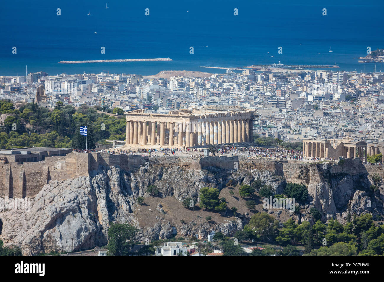 Vue panoramique vue aérienne de l'acropole de la ville d'Athènes en Grèce, en vue de la colline Lycabettus Banque D'Images
