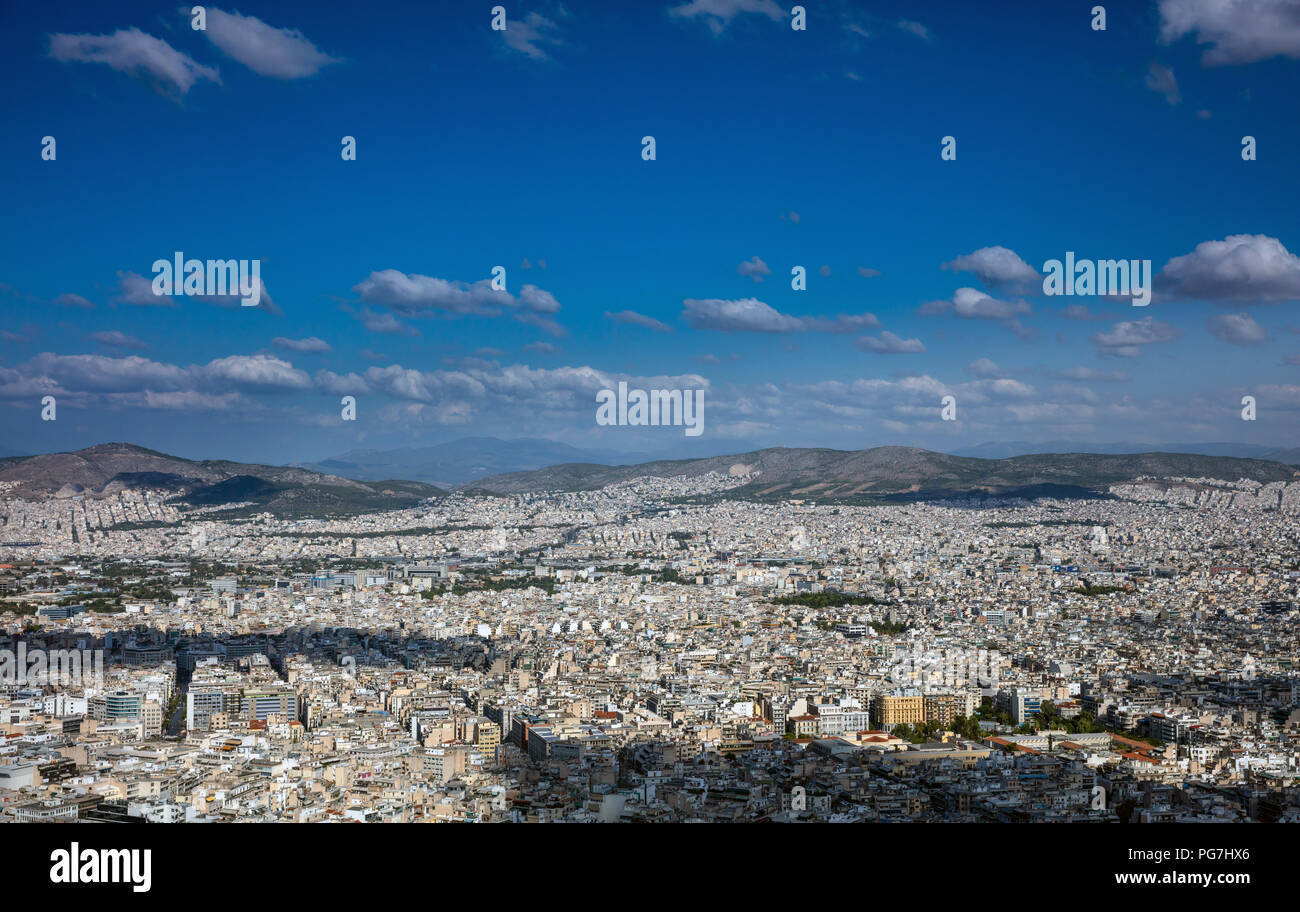 Vue panoramique aérienne de ville d'Athènes en Grèce, à partir de la colline Lycabettus Banque D'Images