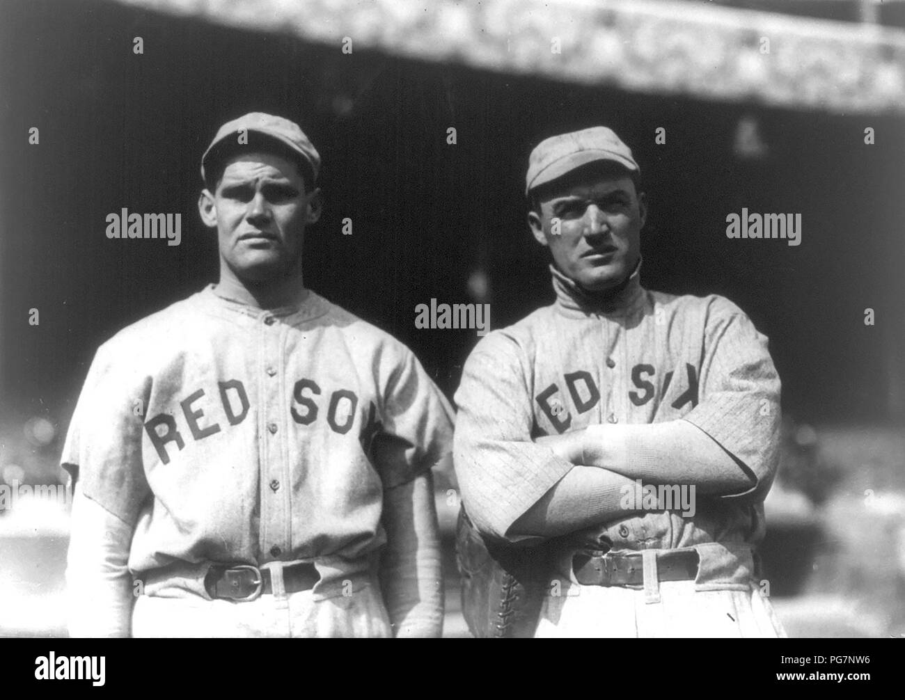 Hubert Dutch Leonard & Bill Carrigan, Boston AL (1916) baseball Banque D'Images