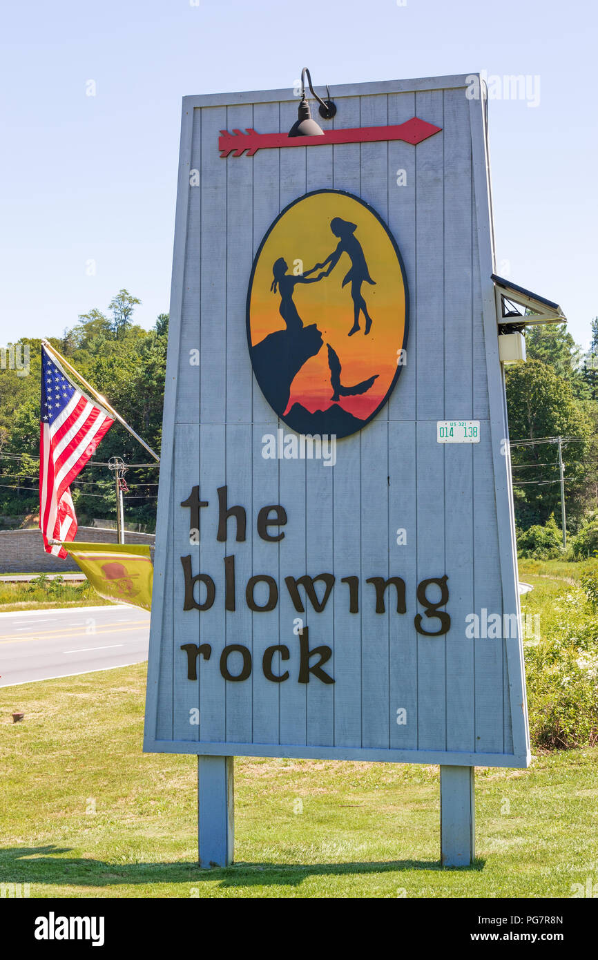 BLOWING ROCK, NC, USA,-23 août 2018 : une affiche publicitaire de la blowing rock l'attraction, pour laquelle la ville est nommée. Banque D'Images