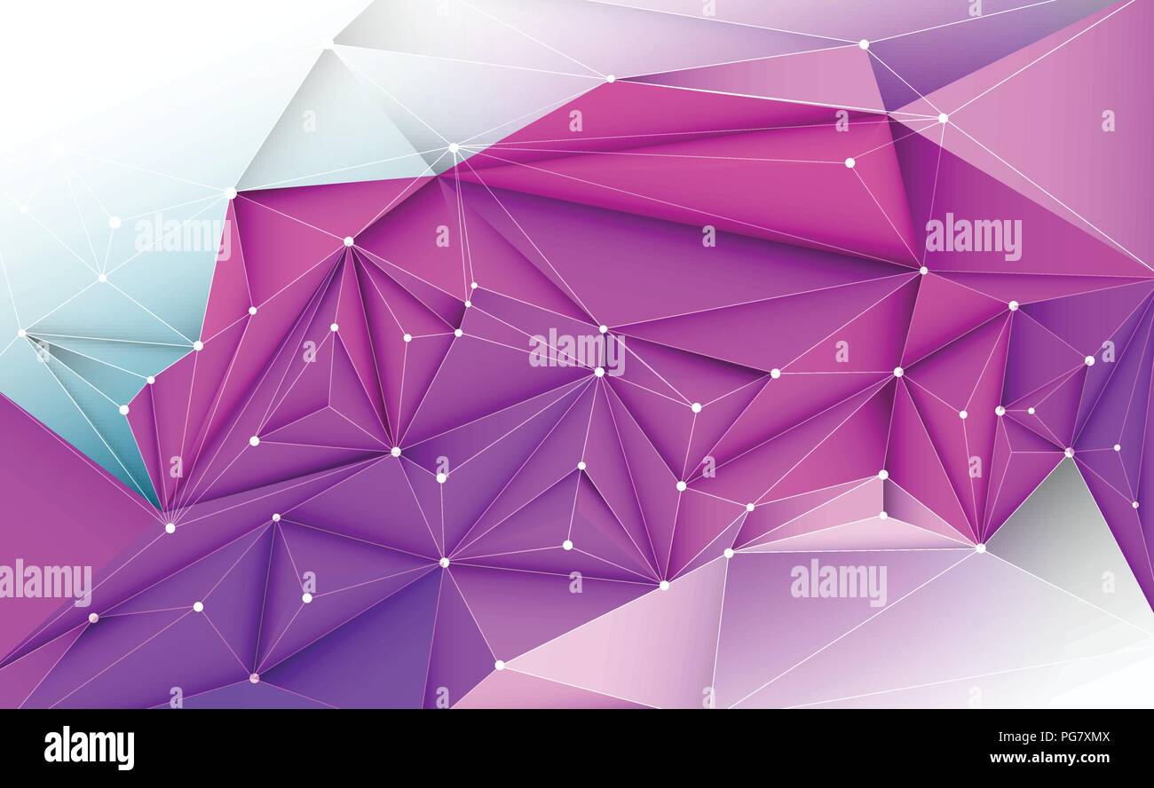 Illustration vectorielle géométrique, polygone, ligne, forme de répétition triangulaire avec structure de molécule. Polygonal avec fond bleu violet, rouge. Illustration de Vecteur
