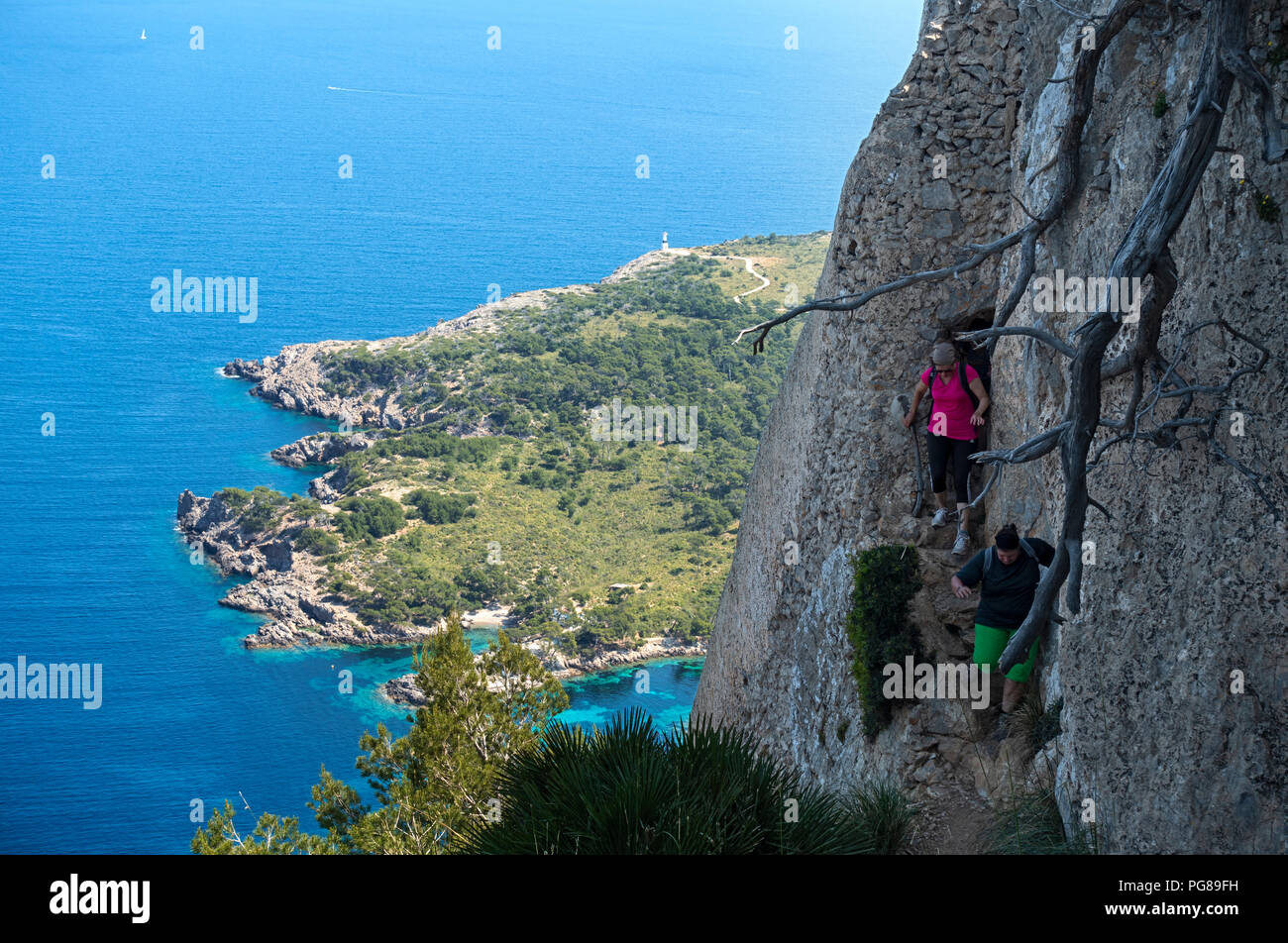 Sentier à Penya Roja crête.Cap Pinar.Alcudia.L'île de Majorque.Espagne Banque D'Images