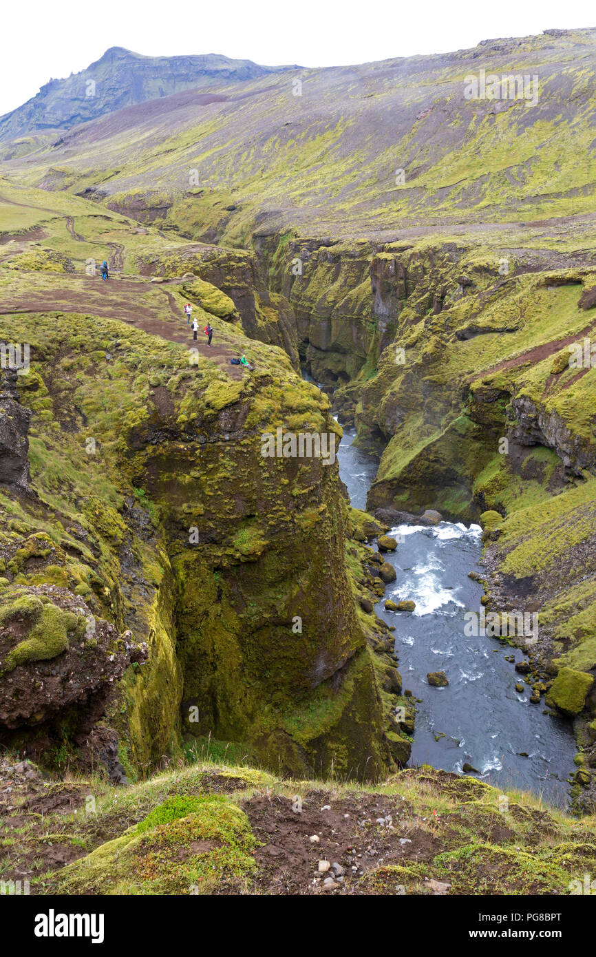 Cascade en Islande, sur une partie du sentier Laugavegur. Banque D'Images