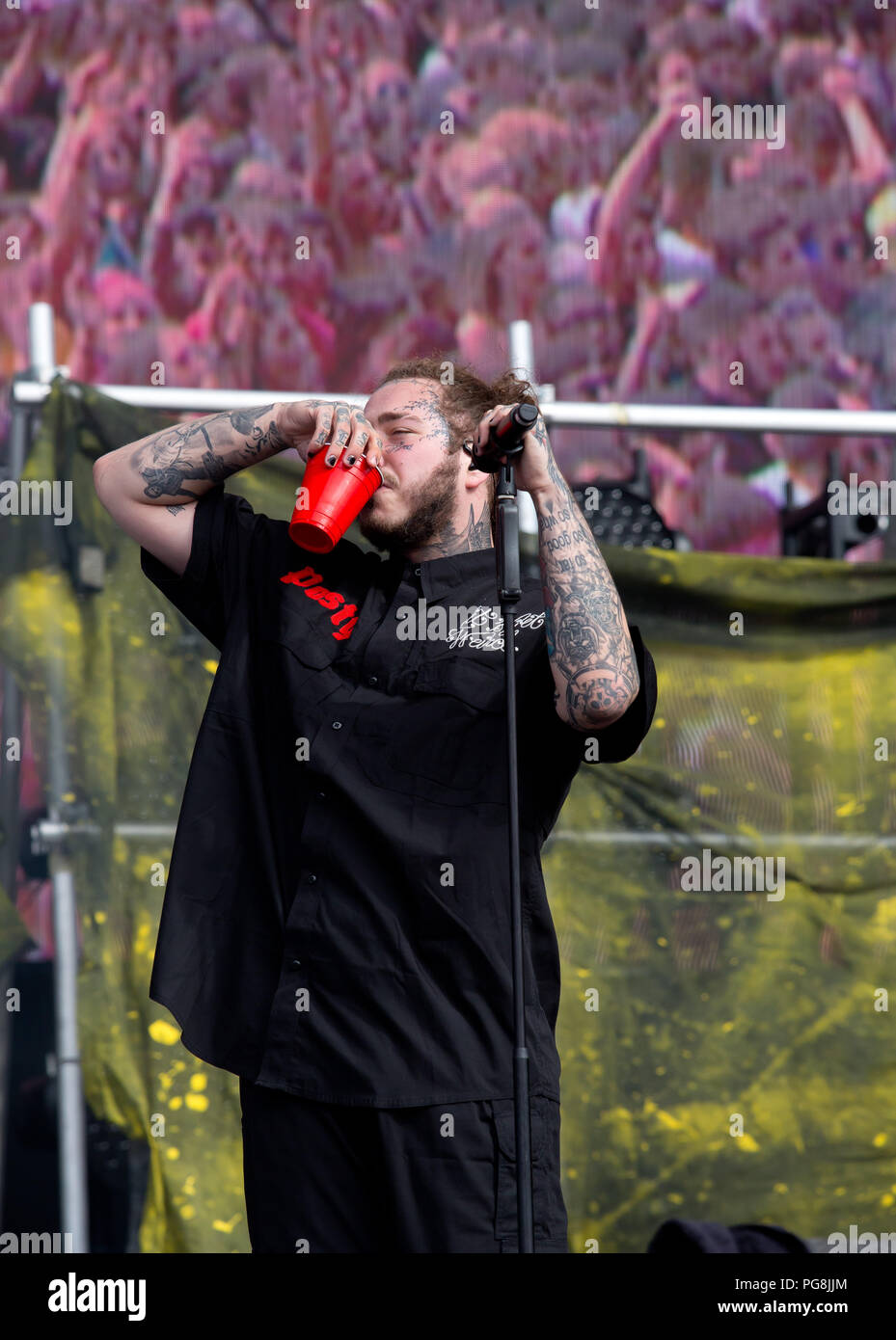Post Malone se produit sur la scène principale le jour de la lecture au festival 24 août 2018 Banque D'Images