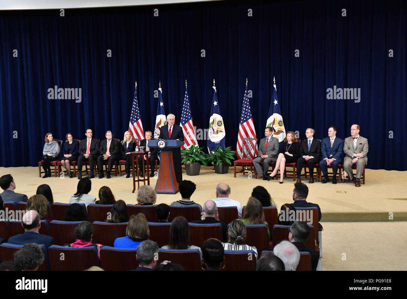 La secrétaire d'État des États-Unis, Rex Tillerson prononce une allocution sur la valeur du respect pour les salariés sur le département d'État des États-Unis à Washington, D.C. le 12 janvier 2018. Banque D'Images