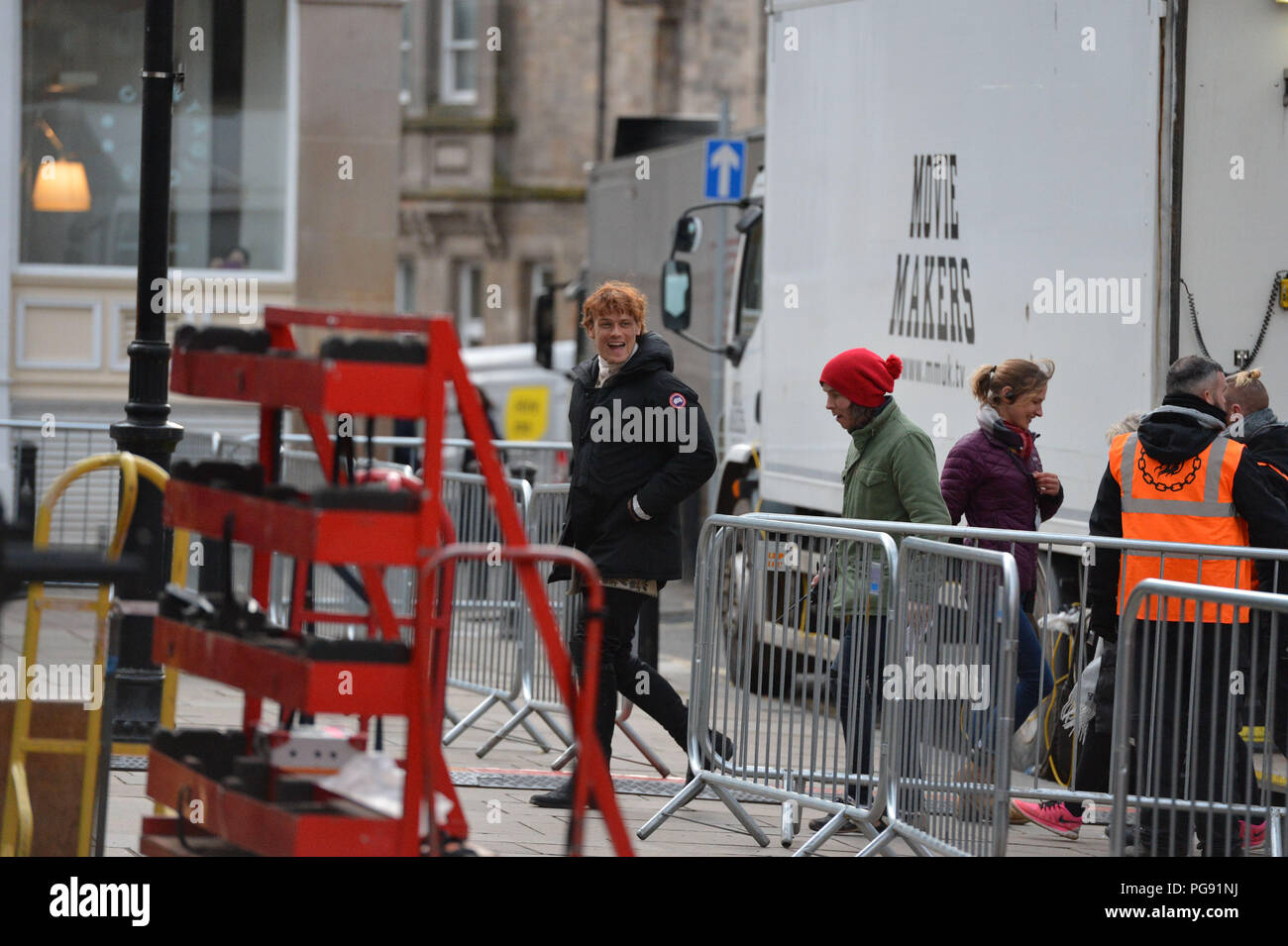 Star Sam Heughan Outlander vus sur le plateau lors de l'enregistrement à Glasgow, Écosse, 14 mars 2018 Banque D'Images