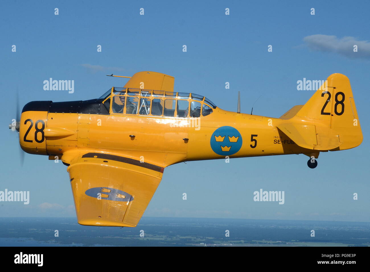 SK-16A HARVARD (T-6) SE-FUB DE L'armée de l'air suédoise vol historique. Banque D'Images