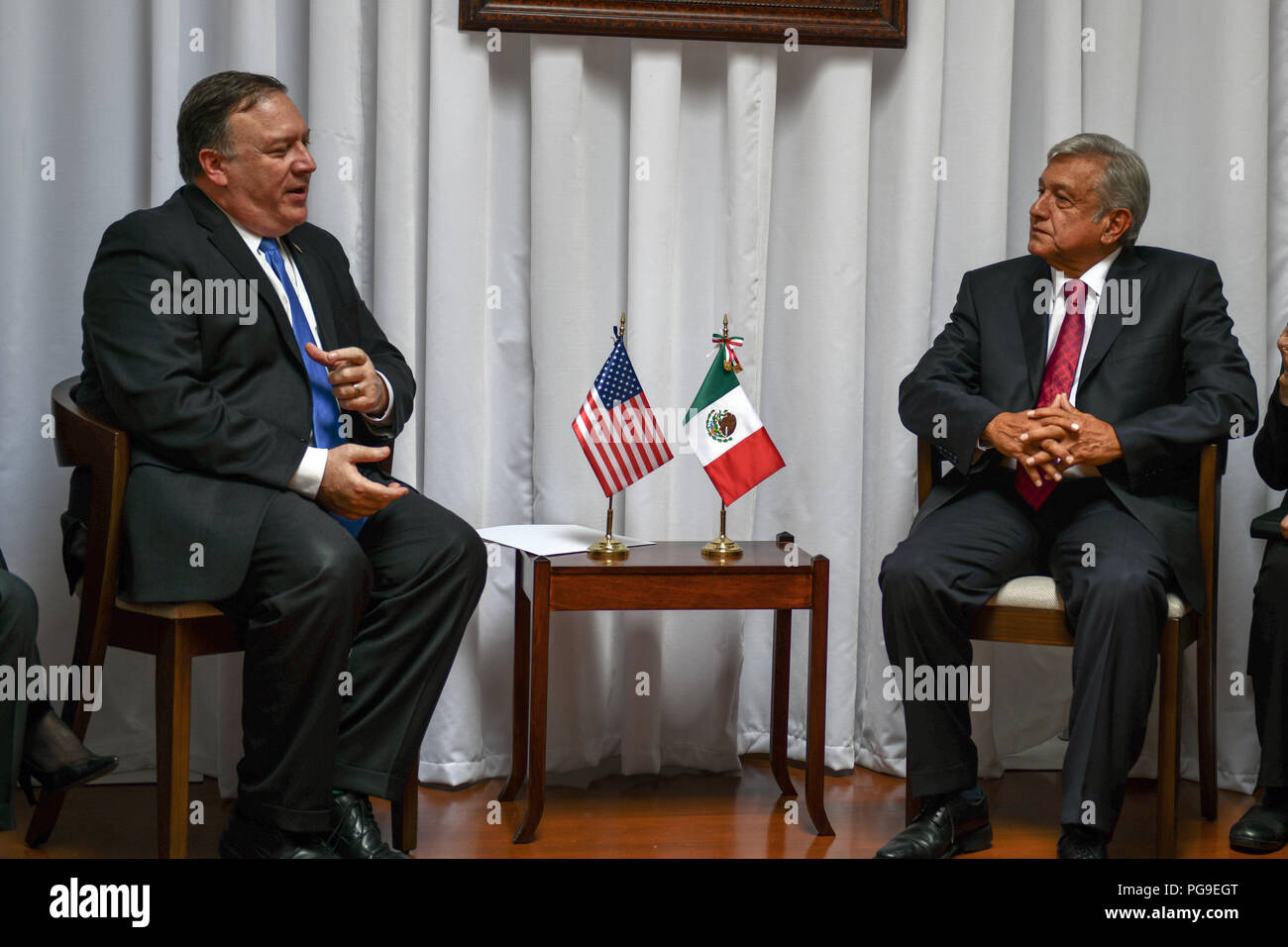 La secrétaire d'État des États-Unis, Michael R. Pompeo rencontre le président élu du Mexique Andres Manuel Lopez Obrador à Mexico, Mexique le 13 juillet 2018. Banque D'Images