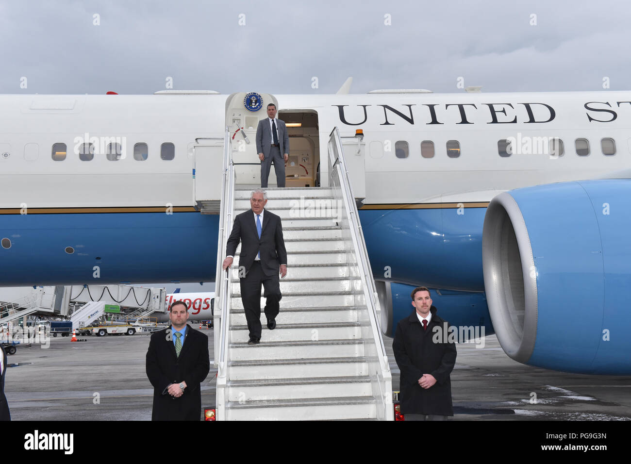 La secrétaire d'État des États-Unis, Rex Tillerson deplanes à Ankara (Turquie) le 15 février 2018. Banque D'Images