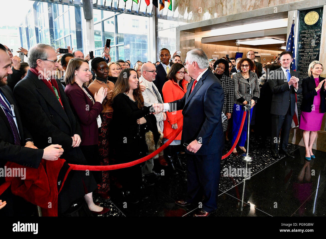 La secrétaire d'État des États-Unis, Rex Tillerson dit adieu aux employés du département d'État, après la prestation d'adieu au département d'État des États-Unis à Washington, D.C. le 22 mars 2018. Banque D'Images