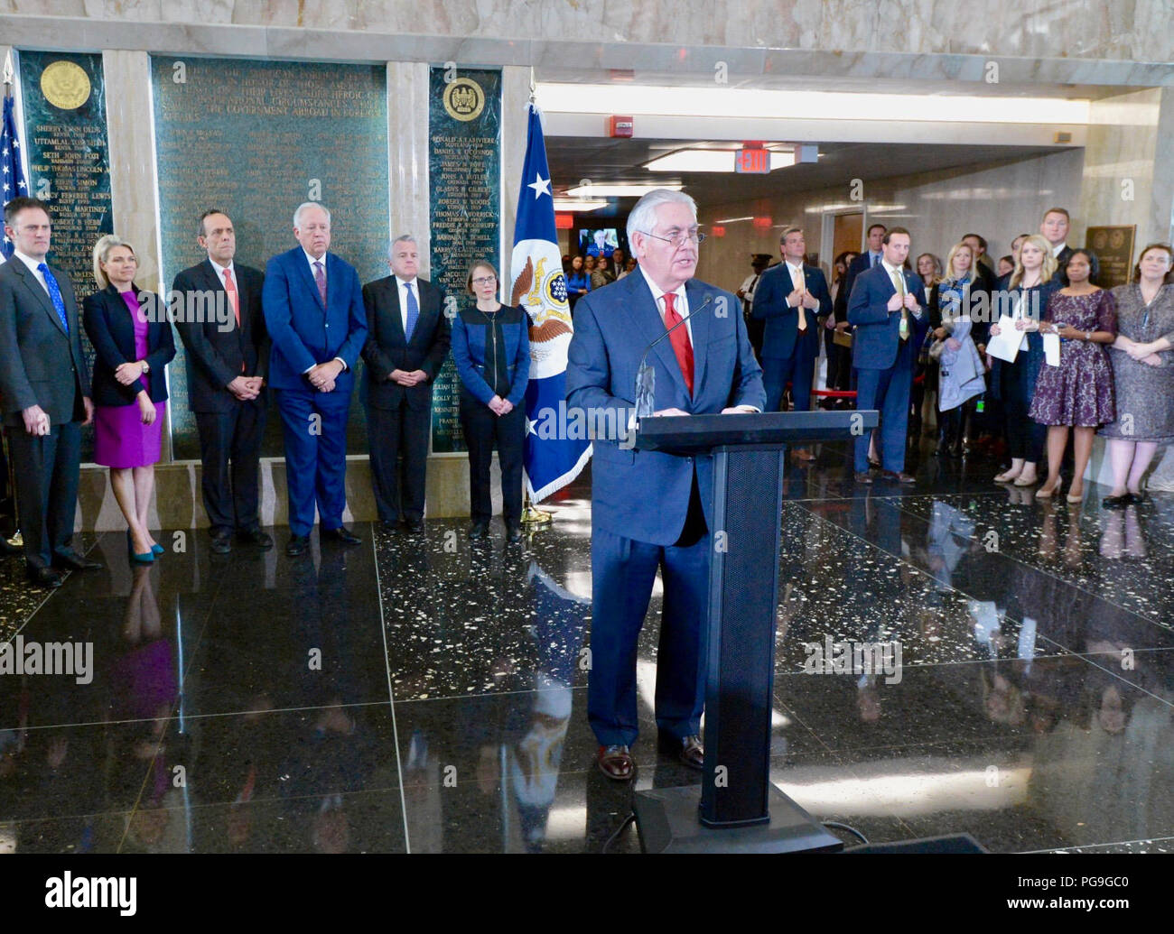 La secrétaire d'État des États-Unis, Rex Tillerson offre d'adieu dans le département d'état d'employés du département d'État à Washington, D.C. le 22 mars 2018. Banque D'Images