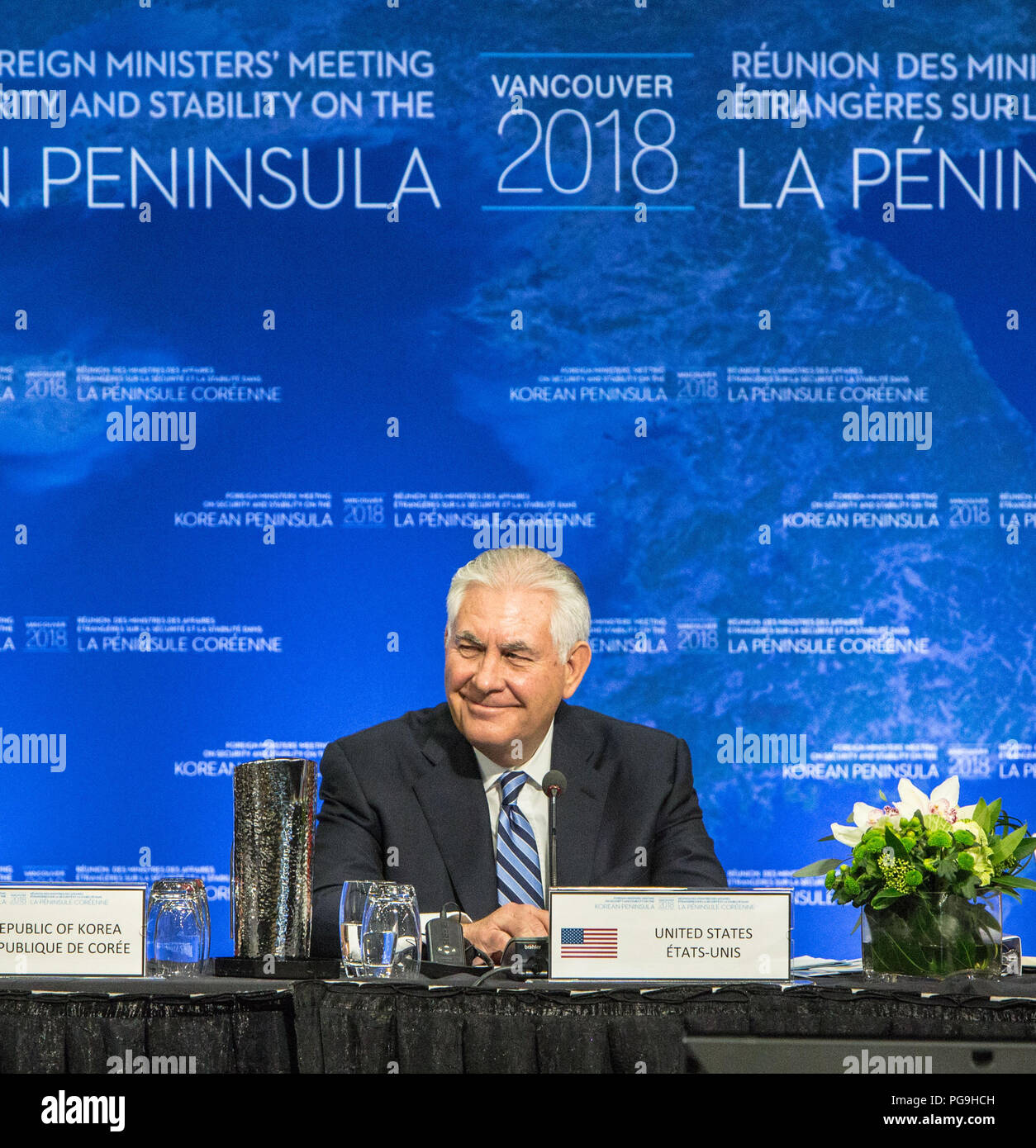 La secrétaire d'État des États-Unis, Rex Tillerson participe au Sommet de la péninsule coréenne, à Vancouver, Canada le 16 janvier 2018. Banque D'Images