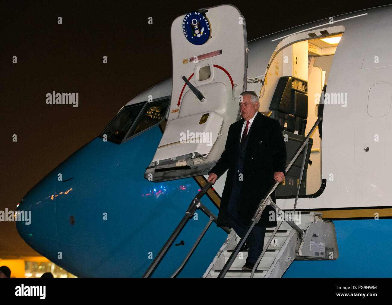 La secrétaire d'État des États-Unis, Rex Tillerson arrive à Varsovie, Pologne, le 26 janvier 2018. Banque D'Images