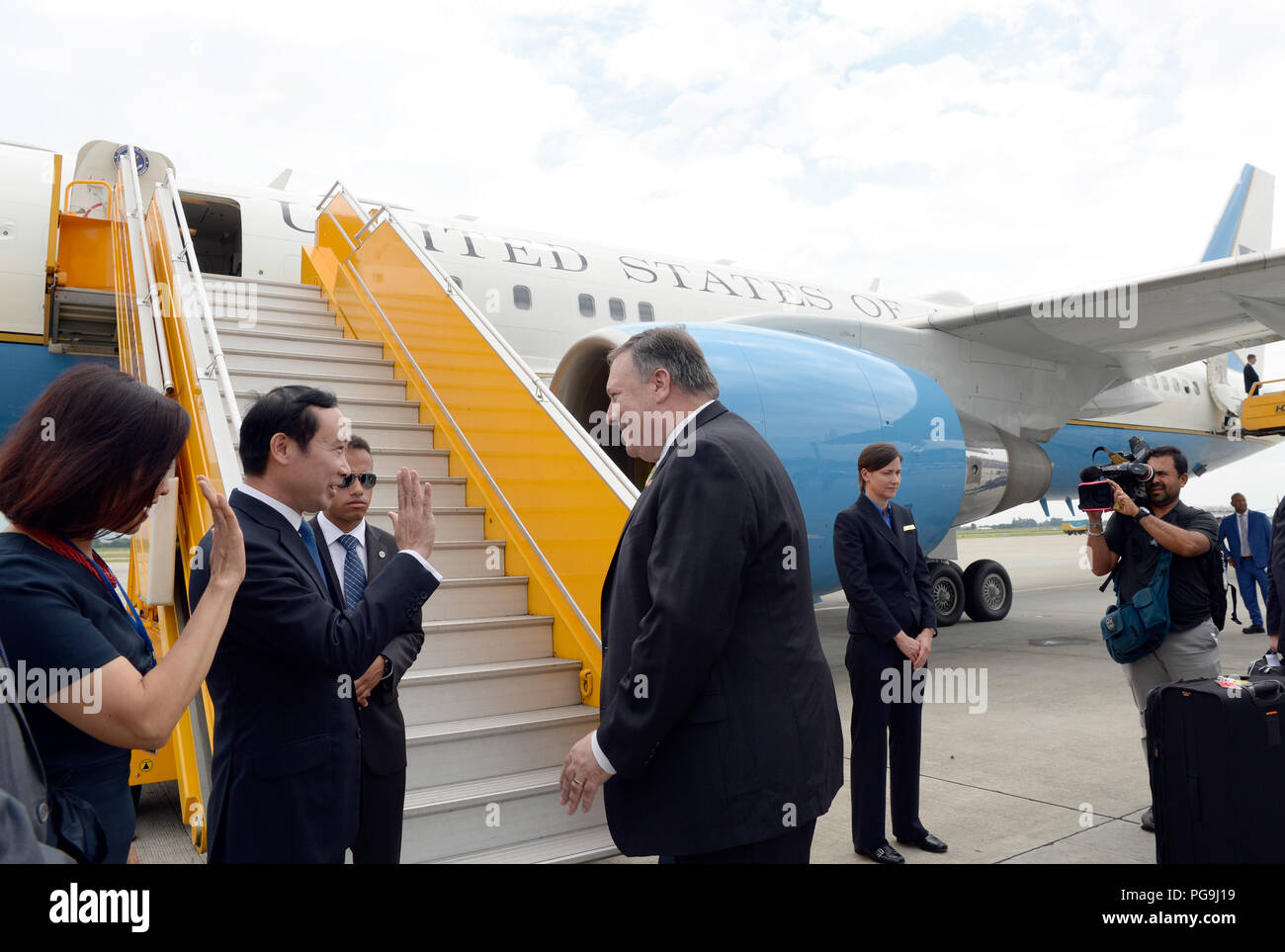 La secrétaire d'État des États-Unis, Michael R. Pompeo conclut sa visite officielle à Hanoi, Vietnam Le 9 juillet 2018. Banque D'Images