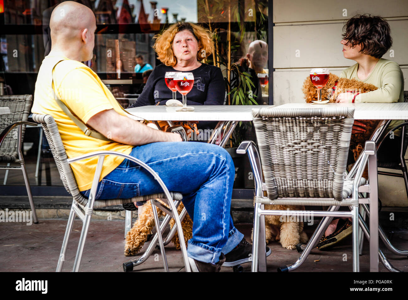 Cafe culture en France où chacun apporte leur chien au café pour un verre de vin Banque D'Images