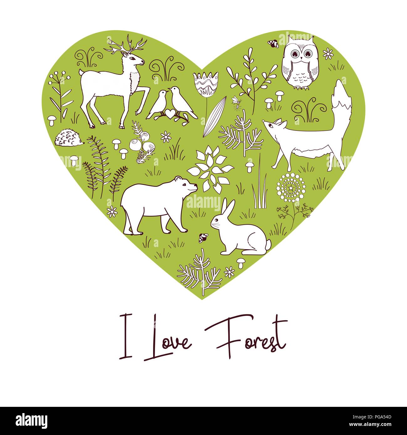 Forme de coeur vintage avec les animaux et les plantes. Vector background enfants Illustration de Vecteur