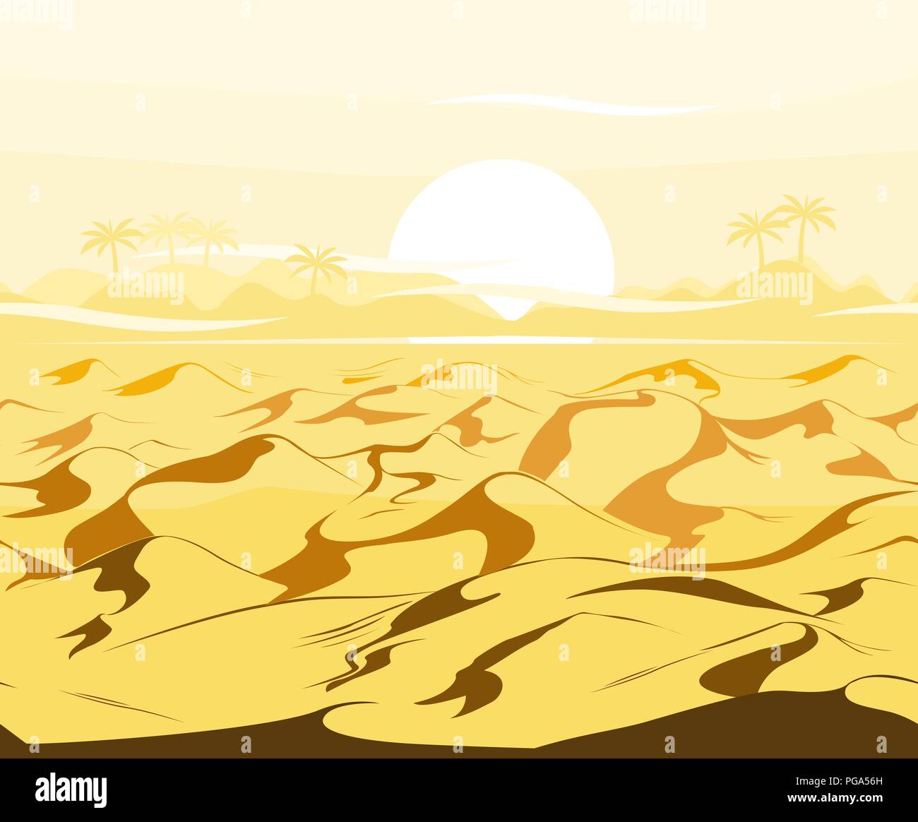 Les dunes de sable du désert égyptien vecteur de fond de paysage. Vector illustration. Matin d'arrière-plan du désert. Illustration de Vecteur
