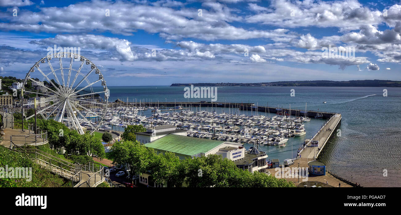 Fr - Torquay, DEVON : Marina Riviera Anglaise roue et Princess Gardens Banque D'Images