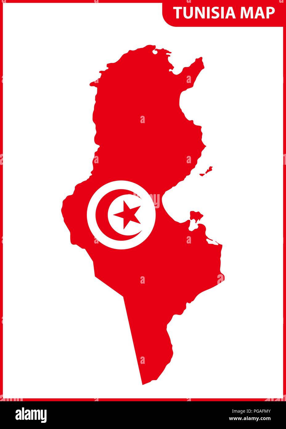 La carte détaillée de la Tunisie avec drapeau national Illustration de Vecteur