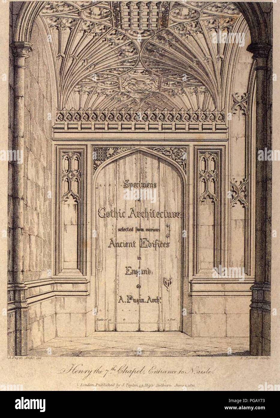 Augustus Charles Pugin - Spécimens de l'architecture gothique (frontispice) - Banque D'Images Augustus Charles Pugin - Spécimens de l'architecture gothique (frontispice) - Banque D'Images