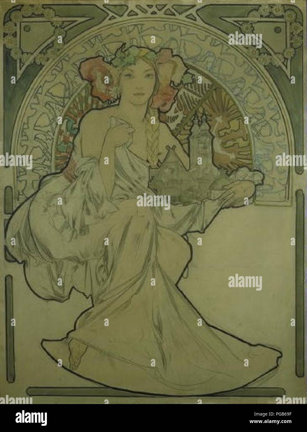 Autor Alfons Mucha 24.7.1860-14.7,1939 - Navrh na plakat pro inzenyrstvi Vystavu architektury un v Praze. Banque D'Images