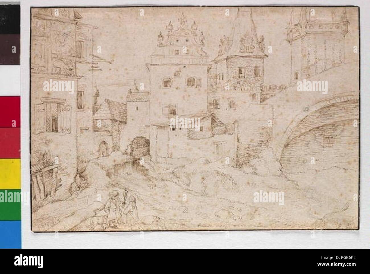 Autor Roelandt Savery - 1576-1639 Karlovym mostem Na Kampe pod v Praze. Banque D'Images