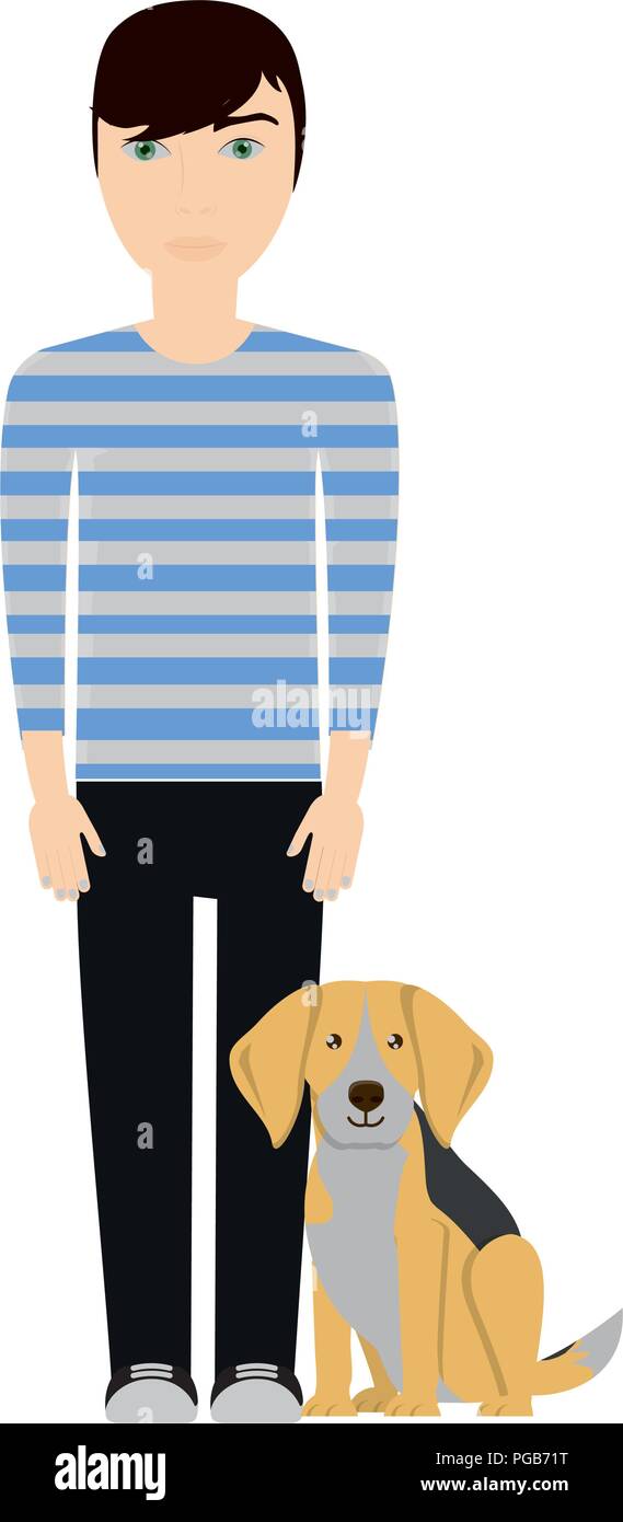 Mignon chien beagle et homme debout sur fond blanc, vector illustration Illustration de Vecteur