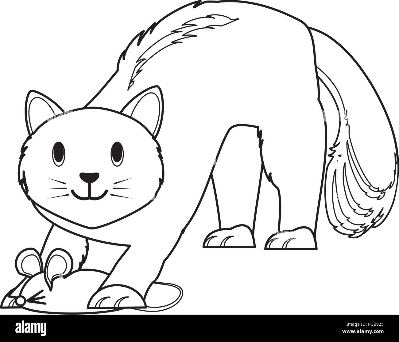 Cute chat jouant avec la souris jouet sur fond blanc, vector illustration Illustration de Vecteur