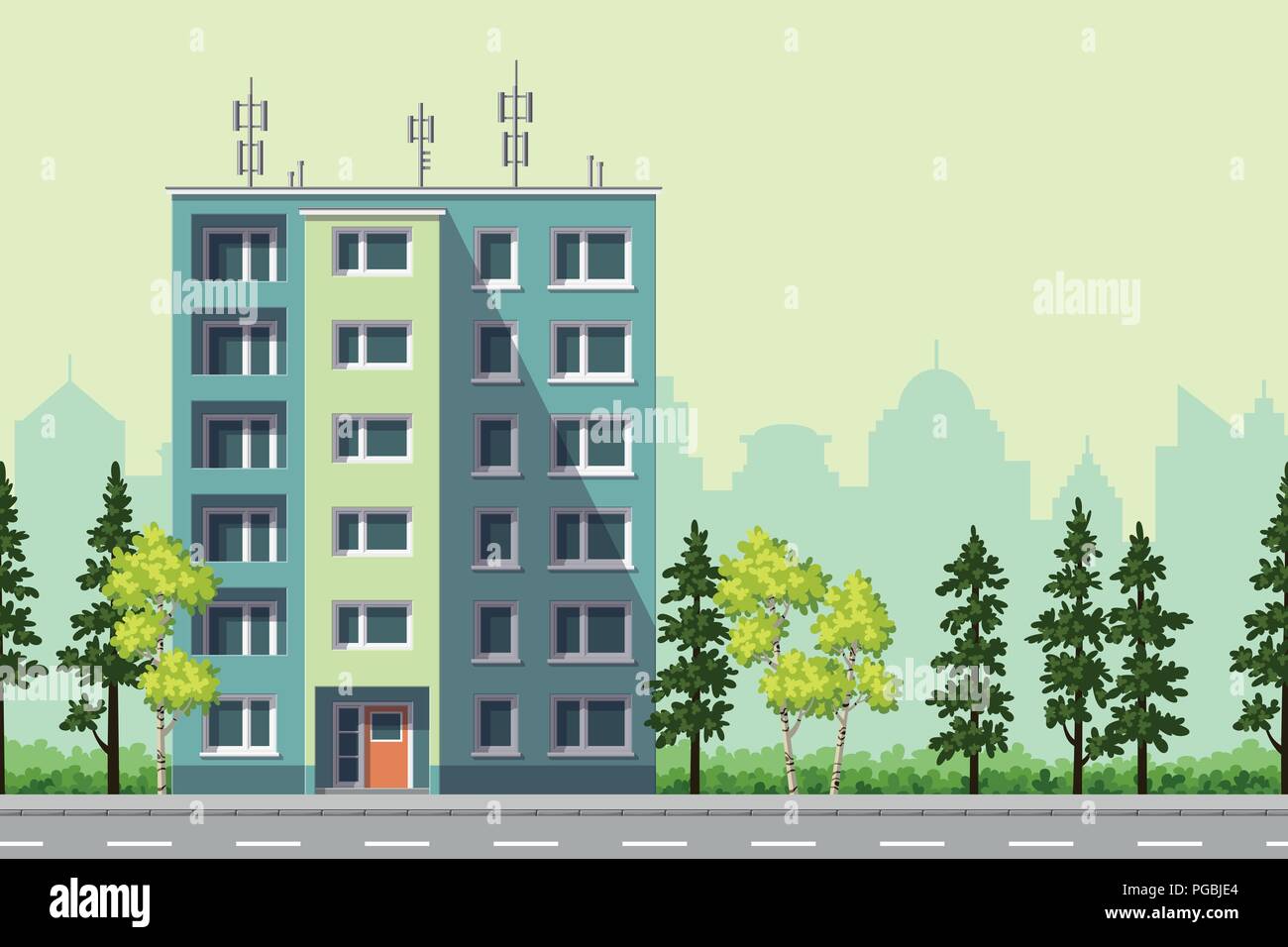Maison moderne dans la banlieue avec voiture et arbres Illustration de Vecteur