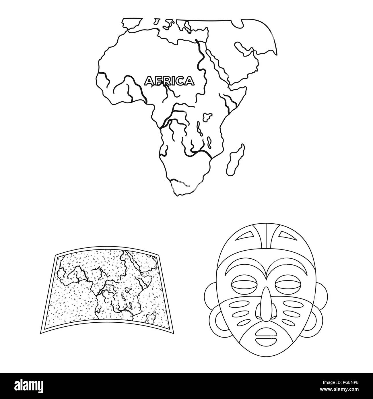 Safari africain contours icônes de collection set pour la conception. Trophées et équipement pour Safari symbole vecteur illustration de stock. Illustration de Vecteur