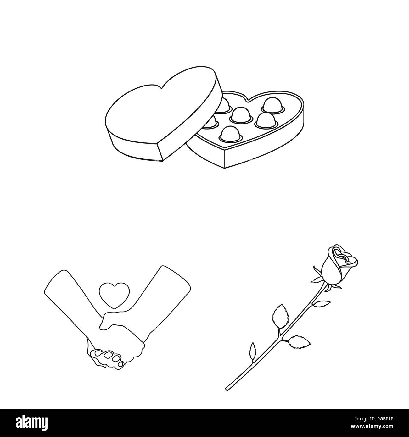 Relation romantique contours icônes de collection set pour la conception. L'amour et l'amitié symbole vecteur illustration de stock. Illustration de Vecteur