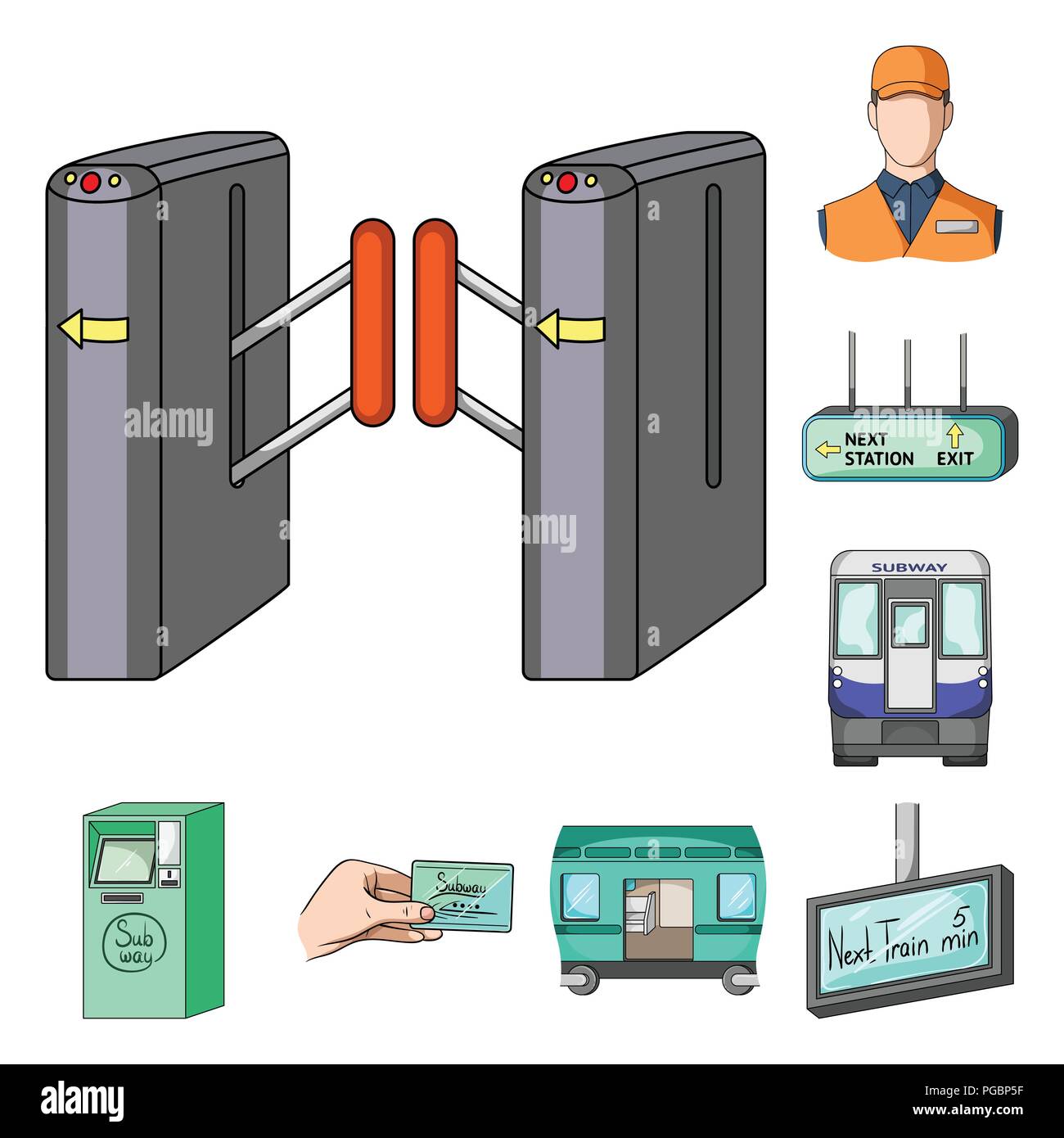 Métro, métro icônes cartoon dans set collection pour les transports urbains.design symbole vecteur illustration de stock. Illustration de Vecteur