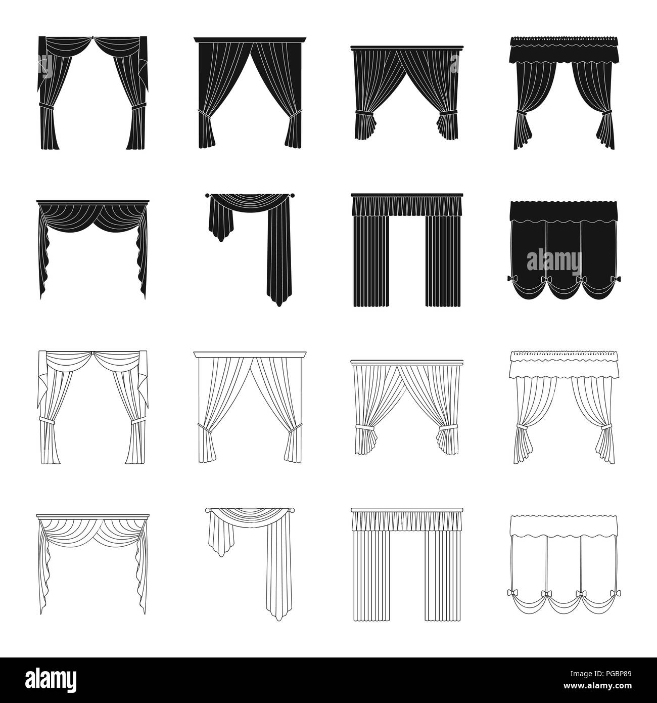 Différents types de rideaux de fenêtre rideaux.set collection icônes de ...