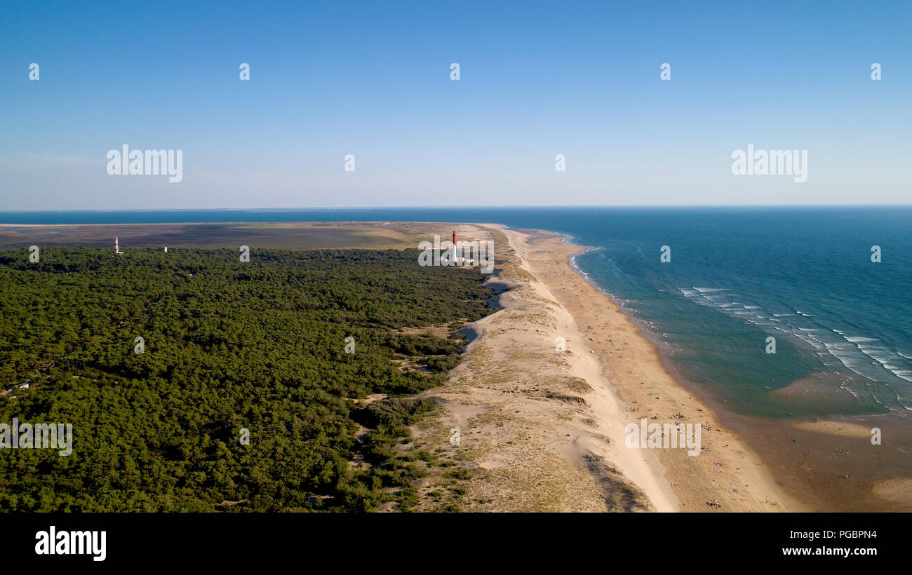 Photo aérienne du phare de la Coubre La Tremblade, Charente Maritime Banque D'Images