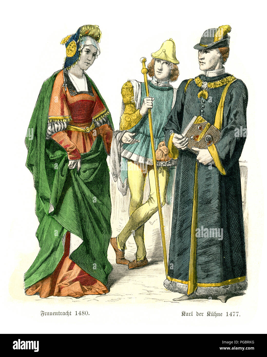 Les modes de la France médiévale, 15e siècle. Charles le Téméraire Duc de Bourgogne de 1467 à 1477. Banque D'Images