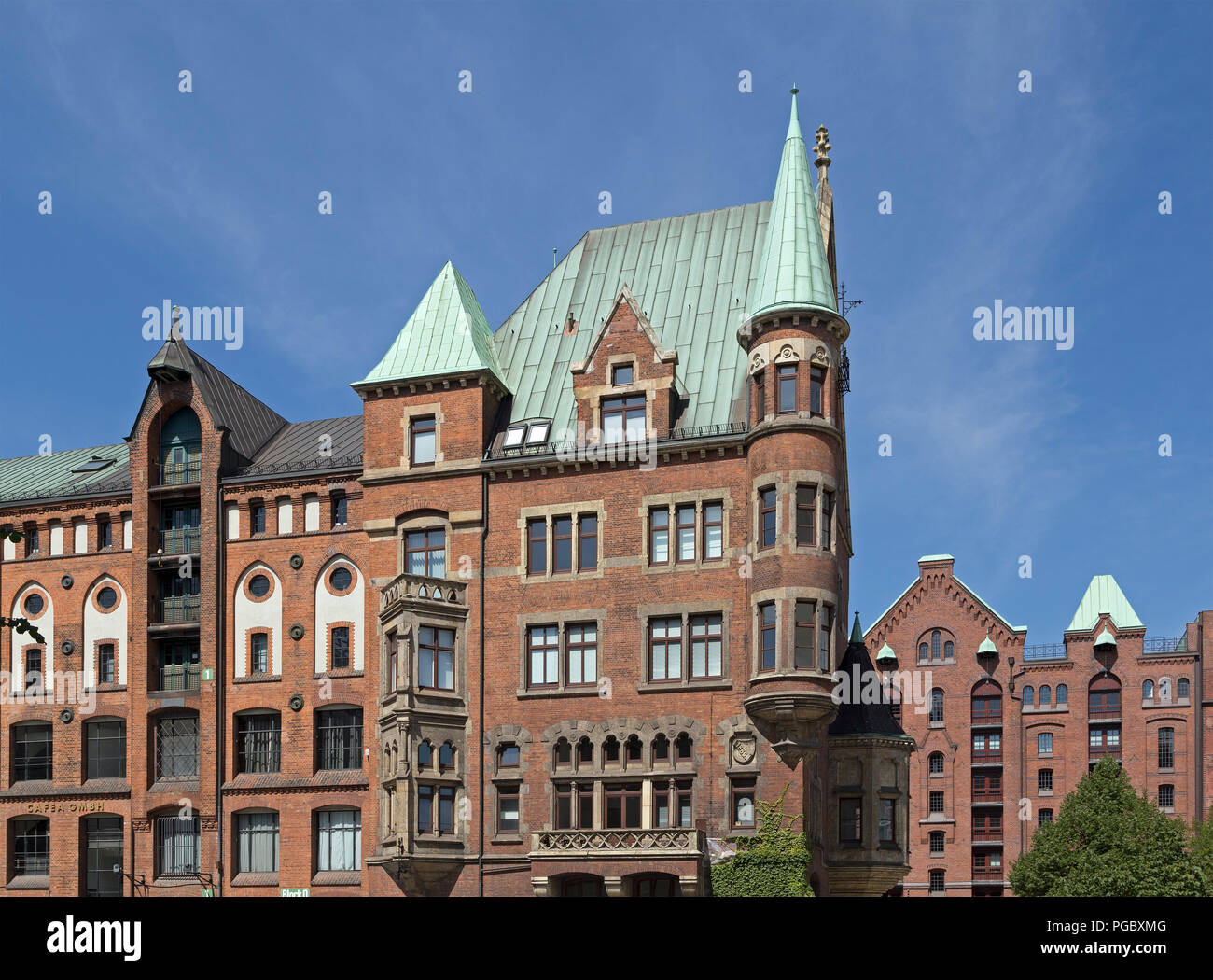 Les bâtiments anciens, Speicherstadt (quartier des entrepôts), Hambourg, Allemagne Banque D'Images