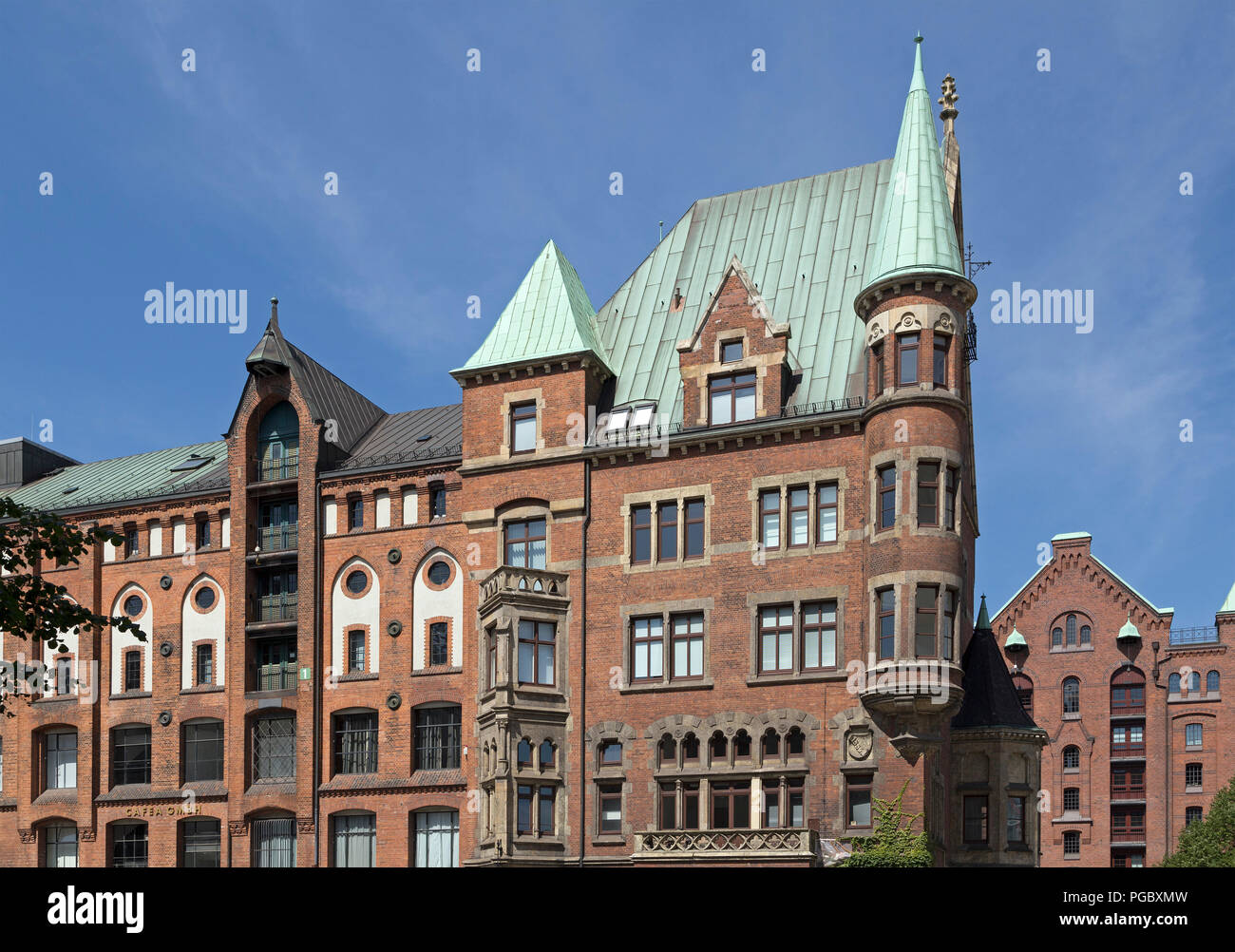 Les bâtiments anciens, Speicherstadt (quartier des entrepôts), Hambourg, Allemagne Banque D'Images