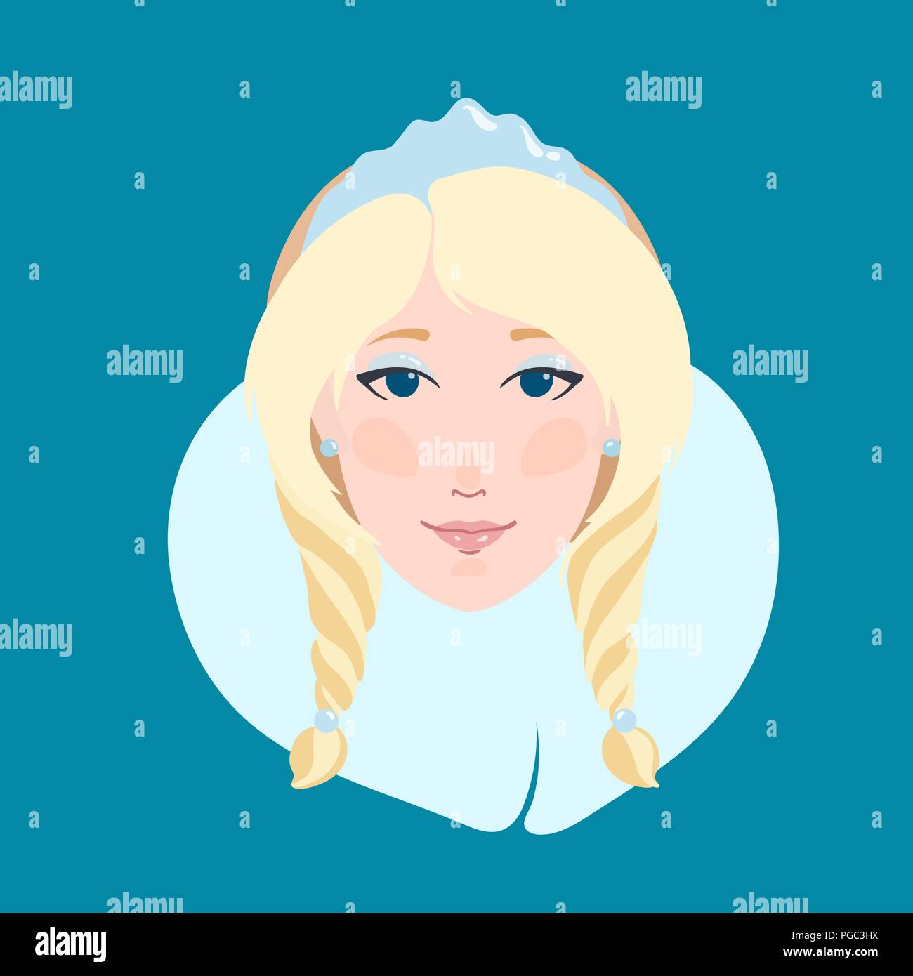 Femme blonde portrait télévision comme la neige maiden Snegurochka dans kokoshnik et couronne de glace bleu fourrure coat smiling vector illustration Illustration de Vecteur