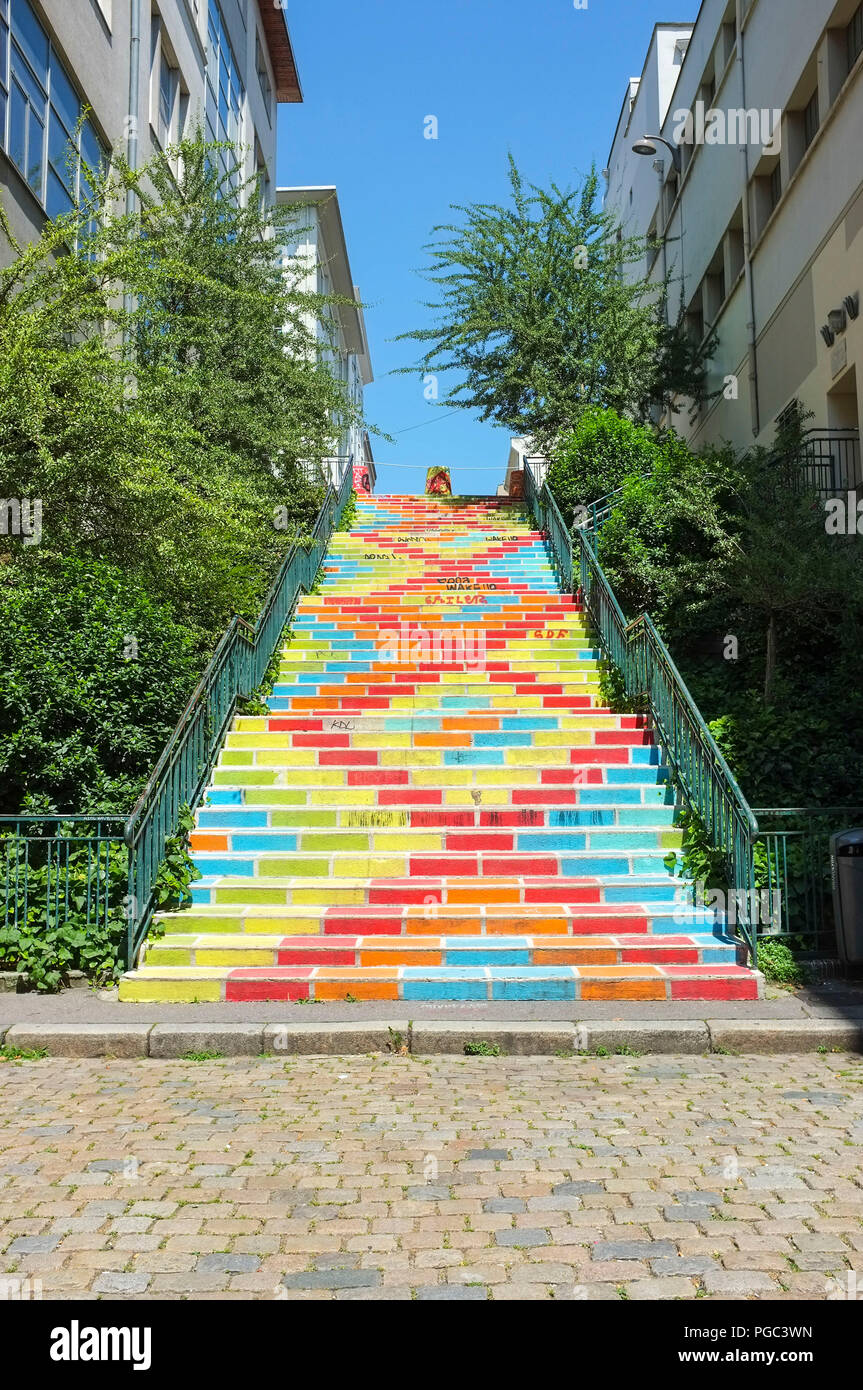 Escalier de couleur à la fin de la rue Prunelle Prunelle (rue) dans le  quartier Croix Rousse à Lyon France Photo Stock - Alamy