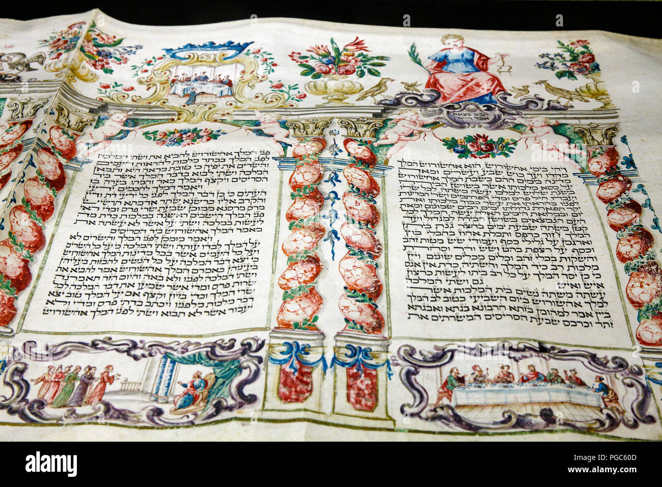 Italie Vénétie Padova : Musée juif de l'Ester -rouleau. Manuscrit sur parchemin Banque D'Images