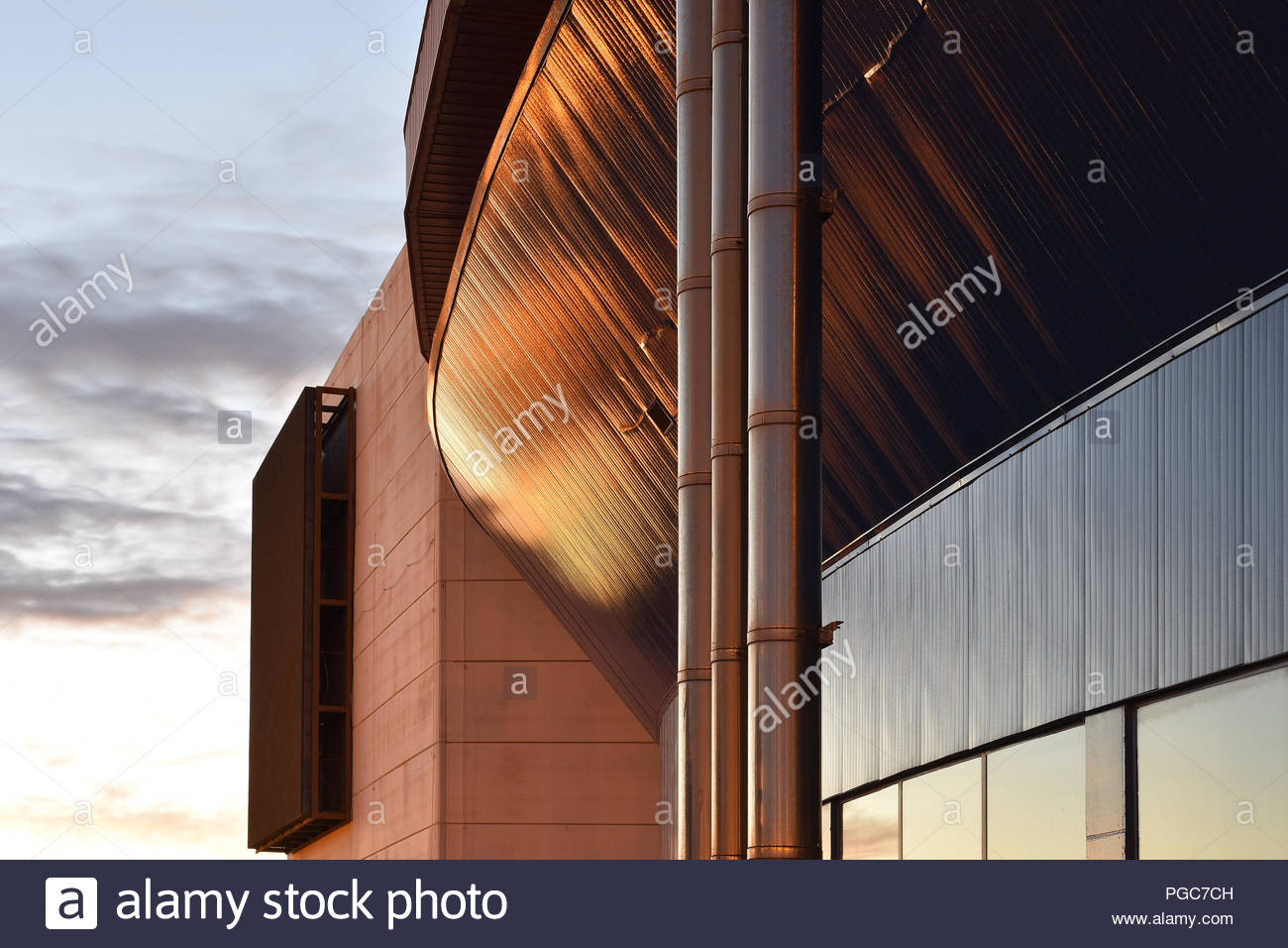Le revêtement de façades en acier détail, Palacio de Deportes José María Martín Carpena (sports arena) à Malaga en Espagne. Banque D'Images