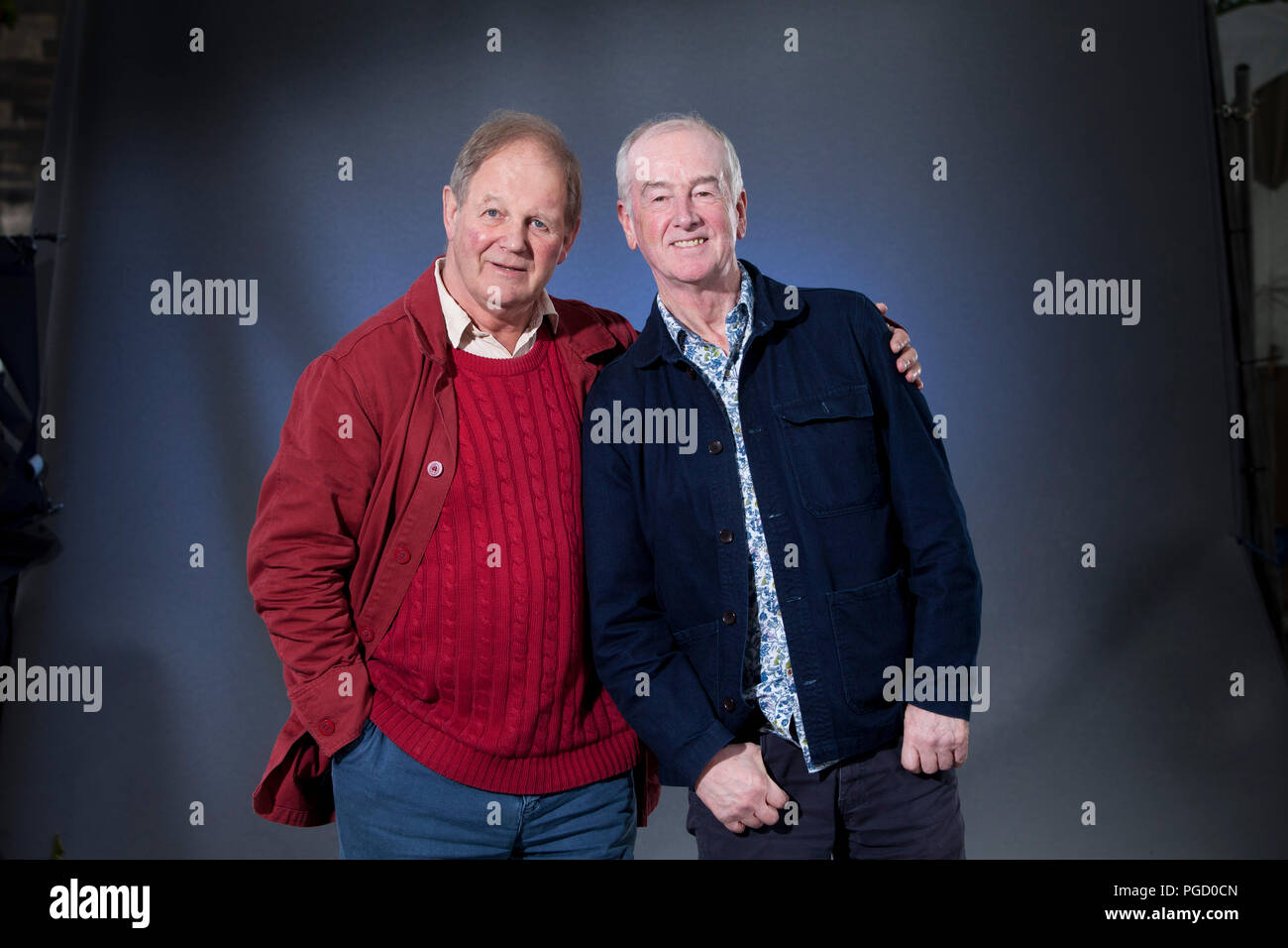 Edinburgh, Royaume-Uni. 25 août, 2018. Michael Morpurgo (à gauche) & David Almond, deux grands de la littérature pour enfants, à l'Edinburgh International Book Festival. Edimbourg, Ecosse. Photo par Gary Doak / Alamy Live News Banque D'Images